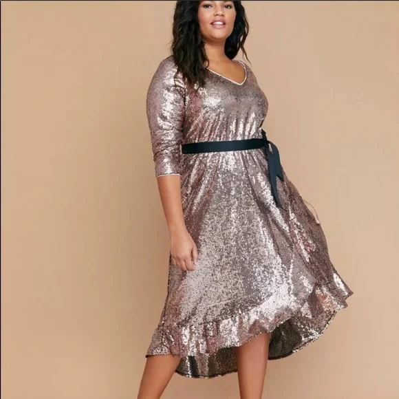 lane bryant rose gold dress High Life Rose Gold Sequin Square Neck Split Front Maxi Dress – Club L  London